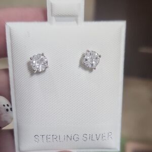 Sterling Silver Clear CZ Stud Earrings - Sparkling White